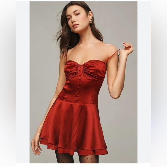 Reformation Dresses & Skirts - Reformation Red One-Shoulder Satin Mini Dress
